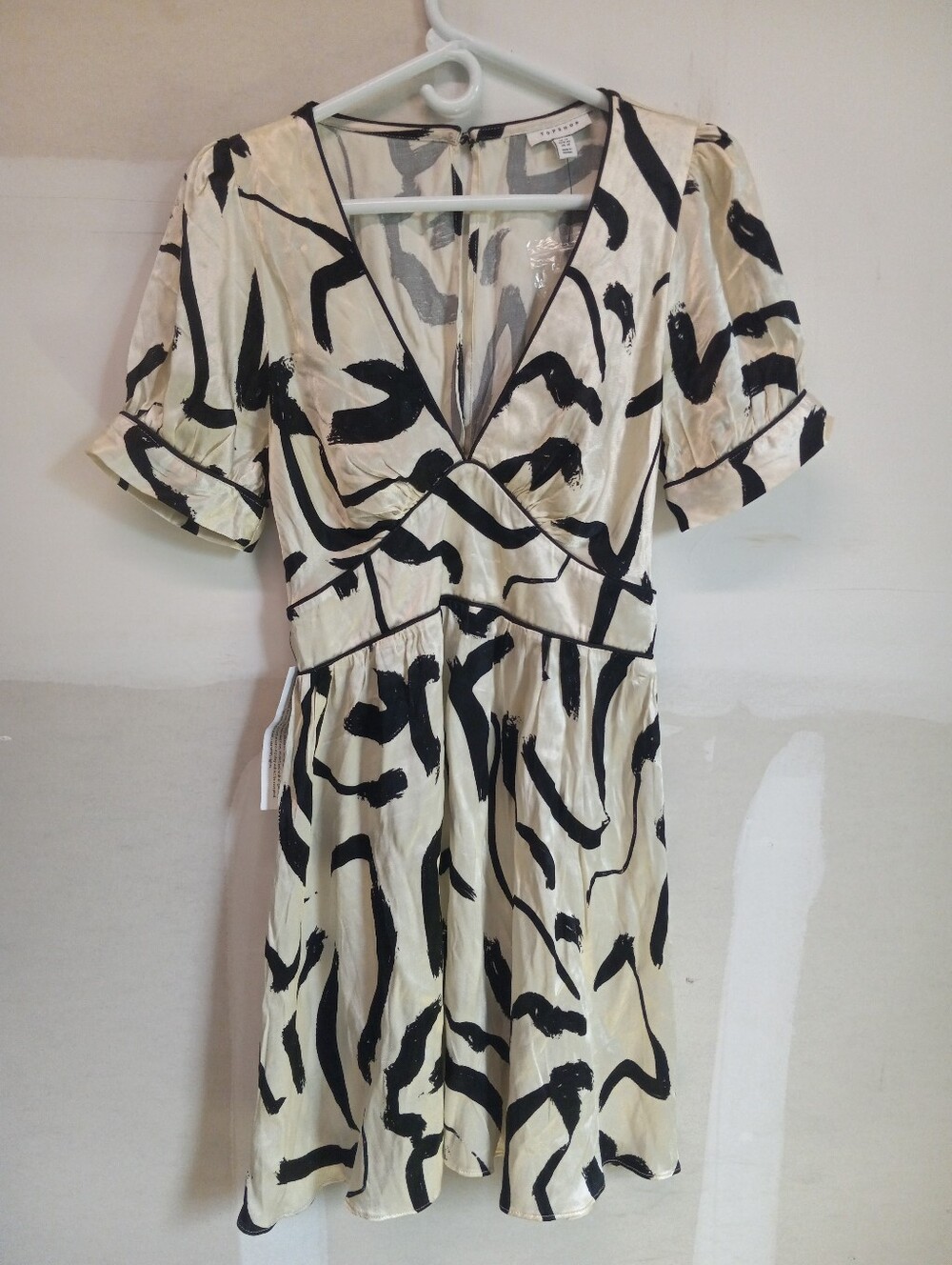 Topshop Womena White Black Viscose Satin Casual Career Summer Everyday Dress 10